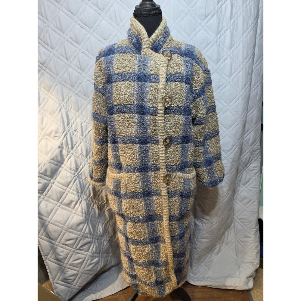 Vtg Missoni Orange Label Plaid Mohair Knit Long Duster Coat Quilted Lining S